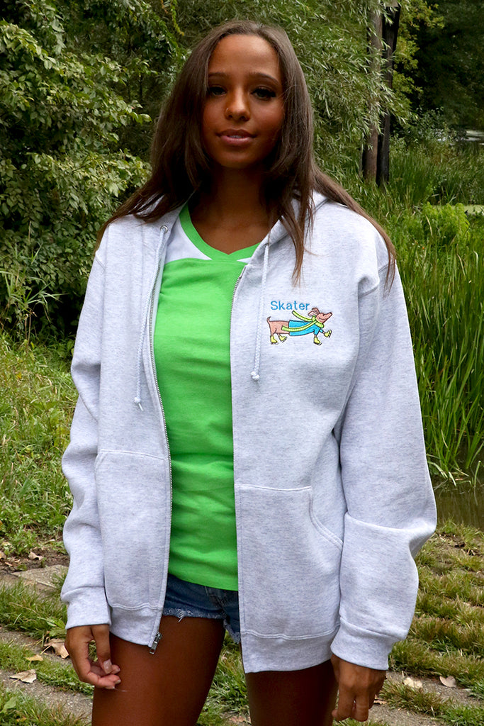 Ice Skating Dachshund Full-Zip Hooded Sweatshirt Jacket (Adult)