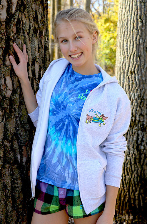 Ice Skating Dachshund Full-Zip Hooded Sweatshirt Jacket (Youth)