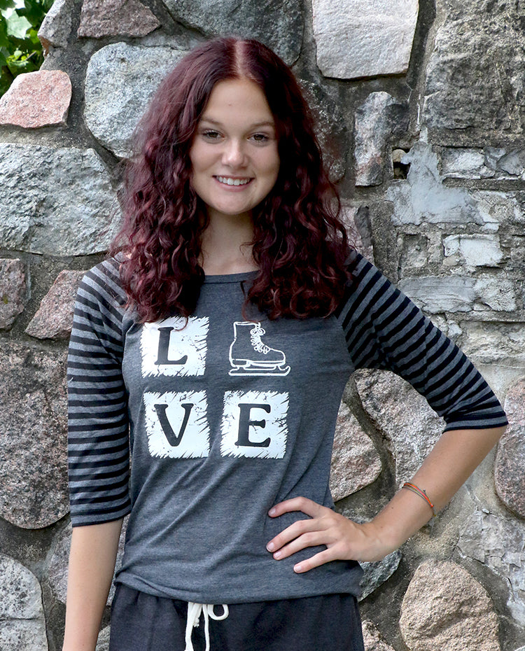 LOVE Ice Skating Stripe Raglan Tee